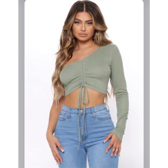Fashion nova sage crop top one shoulder size M - Picture 1 of 4